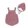 thumbnail image 1 of Musuos 2 Pcs Baby's Sleeveless Knitted Vest Romper, Solid Color Lace-up Hat, 1 of 5