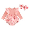 thumbnail image 1 of Musuos 2-Piece Baby Girls Cute Clothes Set 0-18M Bow Ruffled Trim Ribbed Long Sleeve Tiered Dress Romper + Headband Fall Outfits, 1 of 9