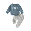 thumbnail image 1 of Musuos 2 Pieces Baby Boys Suit Set, 6 12 18 24M 3T Letter Print Round Neck Long Sleeve Tops+ Tie-Up Long Pants Toddler Outfits, 1 of 10