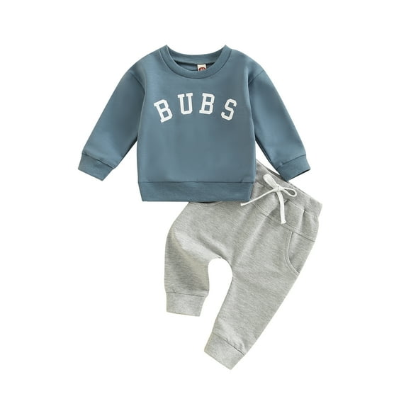 Musuos 2 Pieces Baby Boys Suit Set, 6 12 18 24M 3T Letter Print Round Neck Long Sleeve Tops+ Tie-Up Long Pants Toddler Outfits