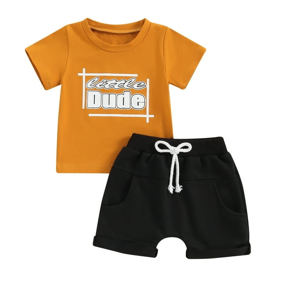 Musuos 2Pcs Baby Boy Spring Outfits 6 12 18 24M 3T Short Sleeve Letter Print Tops   Shorts Set Newborn Clothes