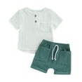 thumbnail image 1 of Musuos 2Pcs Baby Boy Summer Outfits, 6 12 18 24M 3T Short Sleeve Button Down Pocket Tops + Shorts Set Toddler Clothes, 1 of 9