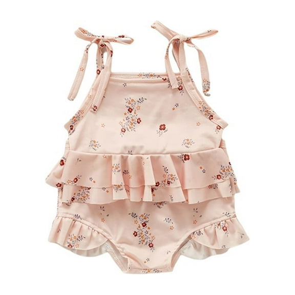 Musuos 2Pcs Baby Girls 2-Piece Swimwear, 3 6 9 12 18 24Months Floral/Lemon Print Frilly Tank Tops   Ruffle Hem PP Shorts Swimsuit