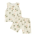 thumbnail image 1 of Musuos 2Pcs Toddler Boy Summer Outfit 6 12 18 24M 3 4Y Sleeveless Tree Print Henley Tank Tops + Shorts Set Clothes for Casual Daily, 1 of 9