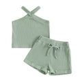 thumbnail image 1 of Musuos 2Pcs Toddler Girl Summer Outfits 6 12 18 24M 3 4Y Sleeveless Cross Halter Tank Tops + Solid Color Shorts Set Casual Clothes, 1 of 10