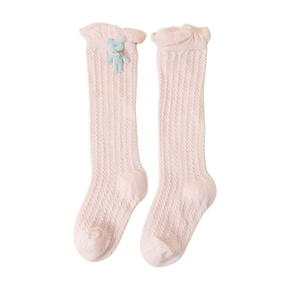 Musuos 3 Pairs Baby Girl Knee High Socks 0-4 Years Soft Breathable Long Socks Summer Bear Stockings for Toddlers