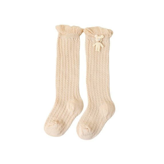 Musuos 3 Pairs Baby Girl Knee High Socks 0-4 Years Soft Breathable Long Socks Summer Bear Stockings for Toddlers