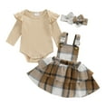 thumbnail image 1 of Musuos 3-Piece Baby Girls Fall Skirt Set 0-24M Ruffles Long Sleeve Round Neck Romper Plaid Tiered Overall Skirt Hair Band Outfits, 1 of 9