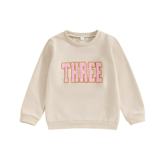 Musuos Autumn Sweatshirts for Girls 1-7T Long Sleeve Crewneck Letter Embroidery Loose Fit Pullover Tops