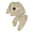 thumbnail image 1 of Musuos Baby 2 Piece Cute Outfit 6 12 18 24M 3T Plush Letter Embroidery Long Sleeve Sweatshirt and Elastic Pants Set for Infant Fall Clothes, 1 of 10