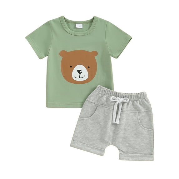 Musuos Baby 2 Piece Outfits 6 12 18 24M 3T Bear Print Short Sleeve Shirt and Elastic Shorts Set for Toddler Girl Boy