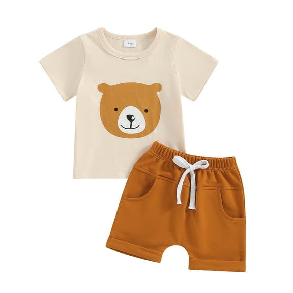Musuos Baby 2 Piece Outfits 6 12 18 24M 3T Bear Print Short Sleeve Shirt and Elastic Shorts Set for Toddler Girl Boy