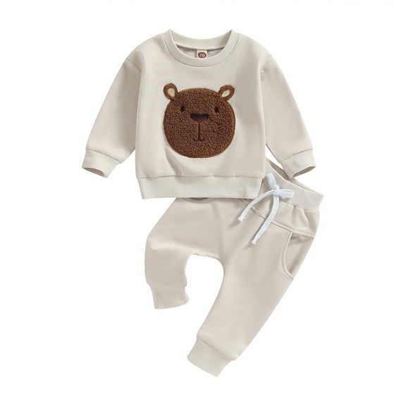 Musuos Baby 2Pcs Fall Outfits 6 12 18 24M 3T Long Sleeve Bear Embroidery Tops and Pocket Pants Set Toddler Warm Clothes