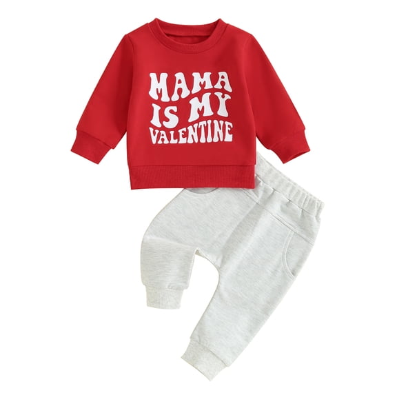 Musuos Baby 2Pcs Valentine’s Day Outfits Long Sleeve Letter Sweatshirt   Pocket Pants Set Toddler Clothes, 0-5 Years