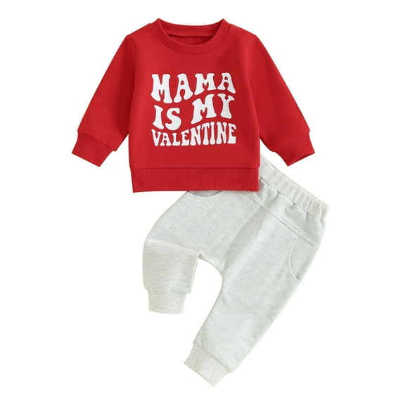 Musuos Baby 2Pcs Valentine’s Day Outfits Long Sleeve Letter Sweatshirt + Pocket Pants Set Toddler Clothes, 0-5 Years