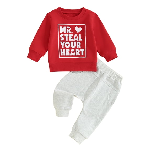 Musuos Baby 2Pcs Valentine’s Day Outfits Long Sleeve Letter Sweatshirt   Pocket Pants Set Toddler Clothes, 0-5 Years