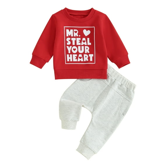 Musuos Baby 2Pcs Valentine’s Day Outfits Long Sleeve Letter Sweatshirt + Pocket Pants Set Toddler Clothes, 0-5 Years
