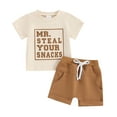 thumbnail image 1 of Musuos Baby Boy 2 Piece Summer Outfits 6 12 18 24M 3T Casual Short Sleeve Letter Print Tops + Elastic Waist Shorts Set, 1 of 10