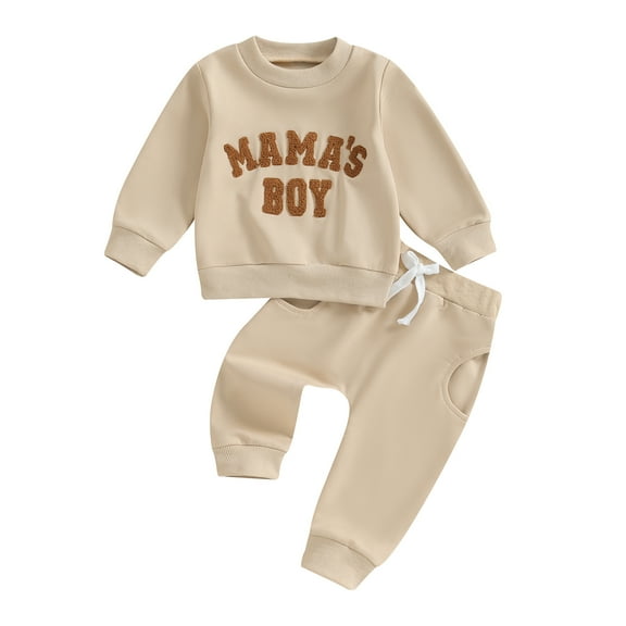 Musuos Baby Boy 2Pcs Fall Outfits 6 12 18 24M 3T Long Sleeve Letter Embroidery Pullover   Pocket Pants Set Toddler Clothes