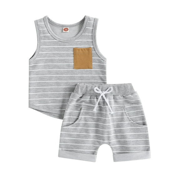 Musuos Baby Boy Casual Summer Outfits 0-3 Years Striped Sleeveless Tank Tops and Elastic Waist Shorts with Pocket 2 Piece Kids Set