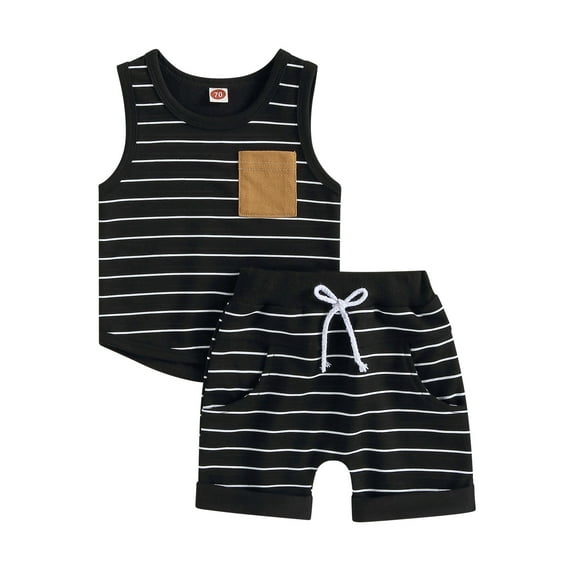 Musuos Baby Boy Casual Summer Outfits 0-3 Years Striped Sleeveless Tank Tops and Elastic Waist Shorts with Pocket 2 Piece Kids Set