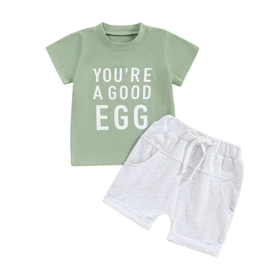 Musuos Baby Boy Easter Outfit, 6 12 18 24M 3T Short Sleeve Letters Print T-shirt with Elastic Waist Shorts 2-piece Outfit