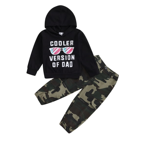 Musuos Baby Boy Fall Outfits Long Sleeve Letter Print Hoodie   Camouflage Pants Set, 1-6 Years