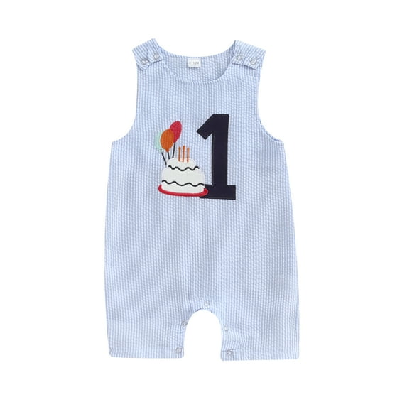 Musuos Baby Boy First Birthday Jumpsuit, Embroidery Cake Striped Overalls Summer Clothes for Casual Daily