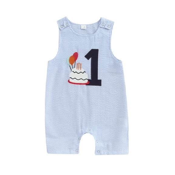 Musuos Baby Boy First Birthday Jumpsuit, Embroidery Cake Striped Overalls Summer Clothes for Casual Daily