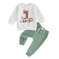 thumbnail image 1 of Musuos Baby Boy First Birthday Outfit, 6M 12M 18M Animal Print Long Sleeve Sweatshirt Elastic Waist Pants 2 Piece Set for Fall, 1 of 10