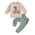 thumbnail image 1 of Musuos Baby Boy First Birthday Outfit, 6M 12M 18M Animal Print Long Sleeve Sweatshirt Elastic Waist Pants 2 Piece Set for Fall, 1 of 10