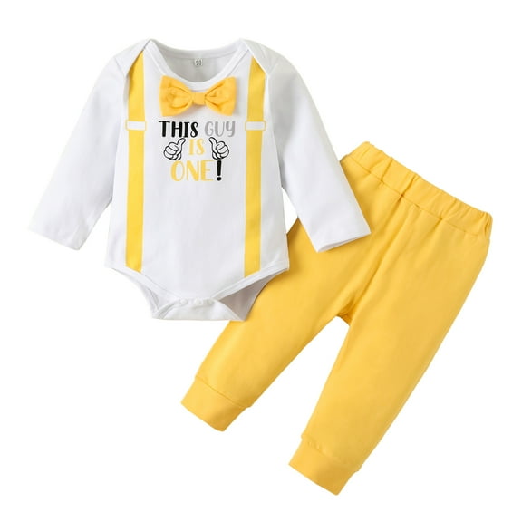Musuos Baby Boy Gentleman Clothing Set, 12 18M Letter Print Long Sleeve Bow Romper + Elastic Waist Pants Birthday Outfits