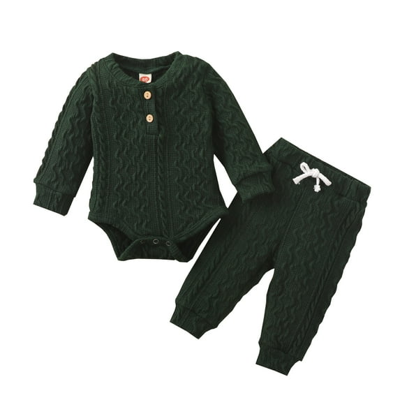 Musuos Baby Boy Girl Fall Outfits, 3 6 12 18 24M Long Sleeve Round Neck Button Sweater Knitting Romper + Casual Trousers Set