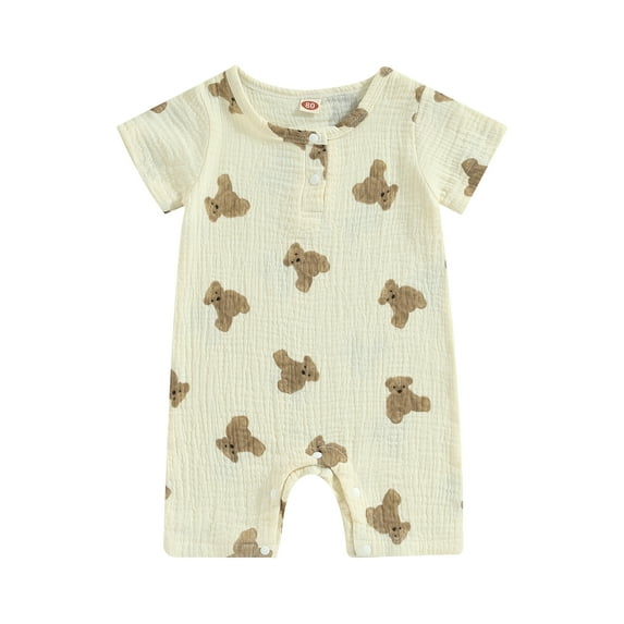 Musuos Baby Boy Girls Summer Cute Jumpsuit 3M 6M 12M 18M Casual Bear Print Round Neck Short Sleeve Romper