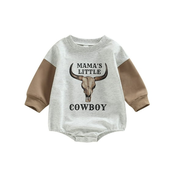 Musuos Baby Boy Jumpsuit 3 6 12 18M Casual Bull Head Letter Print Long Sleeve Contrast Color Romper