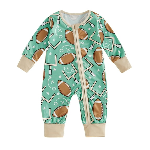 Musuos Baby Boy Long Sleeve Romper 3 6 12 18Months Rugby Print Front Zipper Jumpsuit for Infant Toddler Spring Fall Outfit