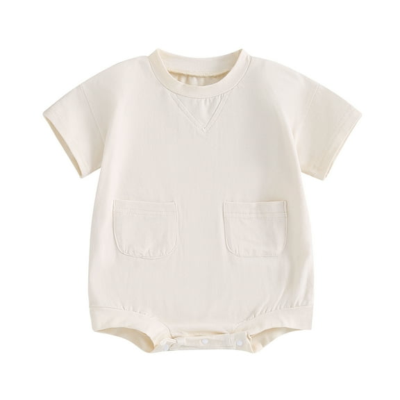 Musuos Baby Boy Romper, 6 9 12 18M Long Sleeve Crew Neck Solid Fall Bodysuit Clothes with Pockets for Casual Daily