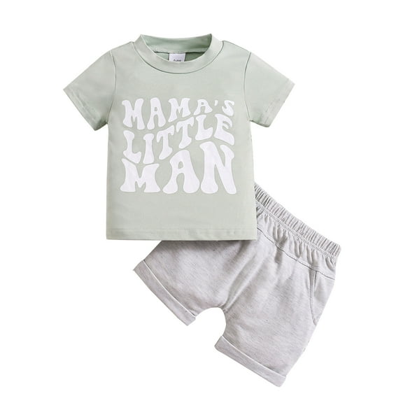 Musuos Baby Boy Summer 2 Piece Outfits, 6 12 18 24M 3T Round Neck Short Sleeve Letter Print Tops + Elastic Waist Shorts Set