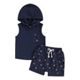thumbnail image 1 of Musuos Baby Boy Summer 2 Piece Outfits 6 12 18 24M 3Y Star Print Sleeveless Hooded Tank Tops and Elastic Shorts Set Toddler Casual Clothes, 1 of 10