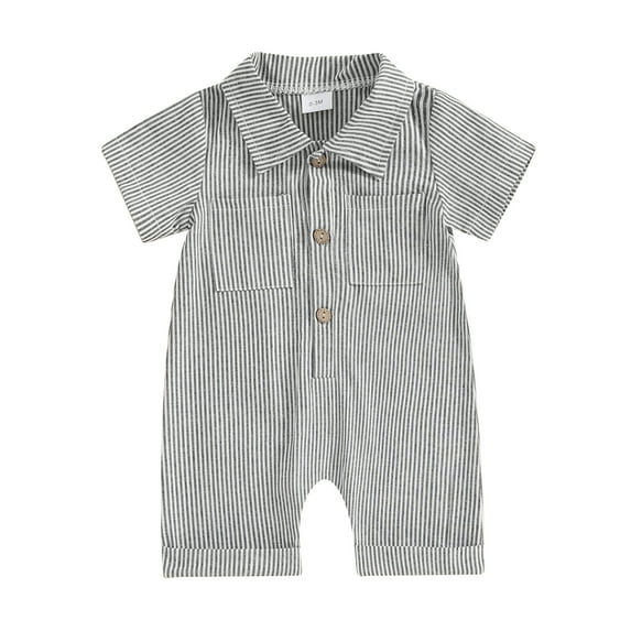 Musuos Baby Boy Summer Jumpsuit 3M 6M 12M 18M Stripe Print Lapel Short Sleeve Button Down Romper Casual Clothing