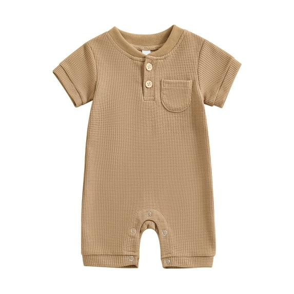 Musuos Baby Boy Summer Jumpsuit 3M 6M 9M 12M Solid Color Short Sleeve Button Romper Newborn Waffle Playsuit