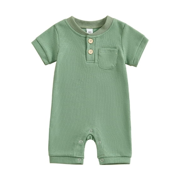 Musuos Baby Boy Summer Jumpsuit 3M 6M 9M 12M Solid Color Short Sleeve Button Romper Newborn Waffle Playsuit