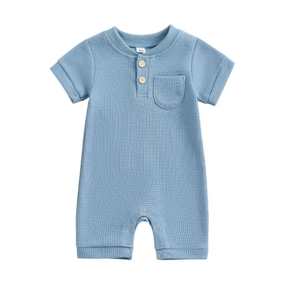 Musuos Baby Boy Summer Jumpsuit 3M 6M 9M 12M Solid Color Short Sleeve Button Romper Newborn Waffle Playsuit