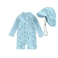 thumbnail image 1 of Musuos Baby Boy Swimwear Set, 0-3Years Whale Print Long Sleeve Rash Guard Swimsuit + Sun Hat Toddler Bathing Suit Outfit, 1 of 9