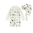 thumbnail image 1 of Musuos Baby Boy Swimwear Set, 0-3Years Whale Print Long Sleeve Rash Guard Swimsuit + Sun Hat Toddler Bathing Suit Outfit, 1 of 1