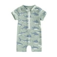 thumbnail image 1 of Musuos Baby Boy's Summer Swimsuit 3 6 12 18 24M 3Y  Short Sleeve Round Neck Half Zip Up Shark Print Rash Guard Swimsuit Infant Toddler Bathing Suit, 1 of 10