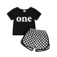 thumbnail image 1 of Musuos Baby Boys 1st Birthday Outfits 3 6 12 18 24Months Letter Print Short Sleeve T-Shirts Elastic Waist Plaid Shorts 2Pcs Clothes Set, 1 of 9