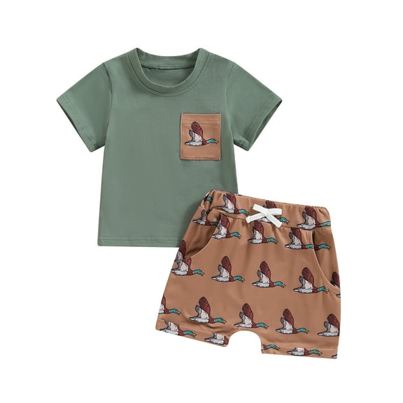 Musuos Baby Boys Casual Summer Outfits 0-3Years Duck Print Short Sleeves T-Shirt and Elastic Shorts Toddler Clothes Set