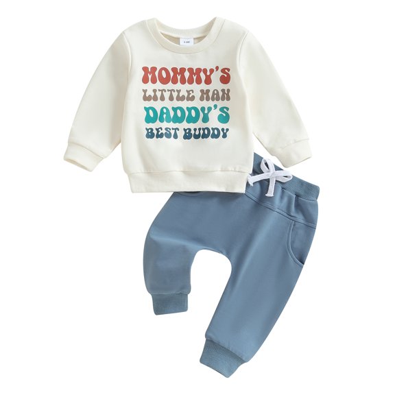 Musuos Baby Boys Fall Pants Set, 0-3Years Long Sleeve Crew Neck Letters Print Sweatshirt with Elastic Waist Sweatpants Infant Clothes