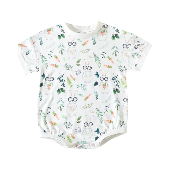 Musuos Baby Boys Girls Easter Romper, 6 12 18 24M Short Sleeve Bunny Print Bodysuit Newborn Clothes